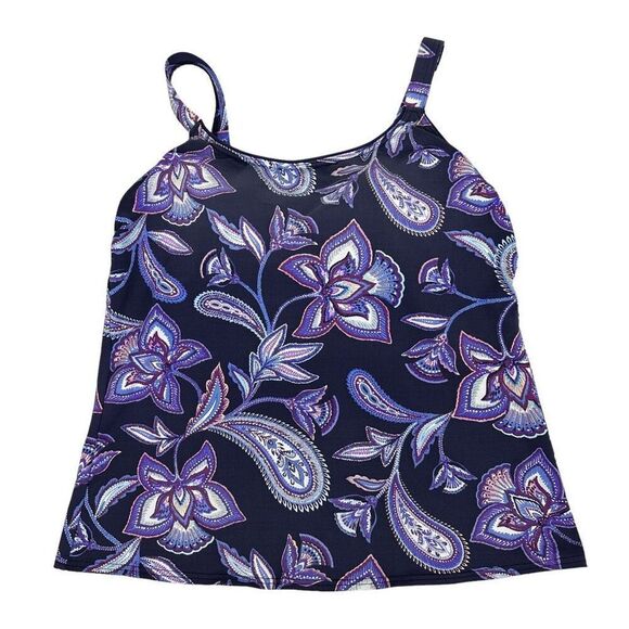 Lands’ End Women’s Navy Purple Tankini Top size 8 - Picture 1 of 5